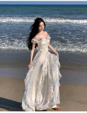 New Fashion Women Floral Falbala Design A-Line Beach Holiday Spaghetti Strap Dress HZ1024