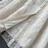 Vintage Elegant Crochet Embroidery Belt Design Single Breasted Flared Sleeve Long Dress HZ1024