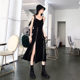 Vintage Hooded Strappy Top Design A-line Sleeveless Spaghetti Strap Split Dress HZ1024