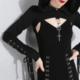 Vintage Hooded Strappy Top Design A-line Sleeveless Spaghetti Strap Split Dress HZ1024