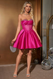Charming Fuchsia Sweetheart Corset Beading Design A-line Strapless Homecoming Dress HZ1024