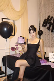 New Fashion Fake Two-piece Dress Design Black A-line Sleeveless Spaghetti Strap Dress HZ1024