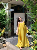 New Fashion Yellow Loose-fitting Design A-line Spaghetti Strap Dress HZ1024