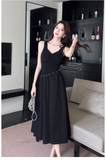 Simple Fashion Black Sleeveless Waist-cinching Design A-line Vest Dress HZ1024