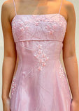 Vintage Pink A-Line Embroidery Prom Dress Long Chiffon Evening Dress Spaghetti Strap Formal Dress HZ1024