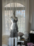 Retro Silvery V-neck Gorgeous Sparkling Chiffon Tiered Evening Dress Prom Dress HZ1024