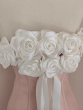 Vintage 3D Flowers Strapless A-Line Lace-up Satin Homecoming Dress Party Dress Short Cocktail Dress HZ1024