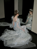 Elegant Glittering Silvery Beaded Sequined Design Mermaid Wedding Dress Prom Dress Evening Dress HZ1024