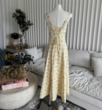 Simple Floral Spaghetti Strap Design A-line Split Women Dress HZ1024