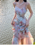 New Fashion Elegant Floral Design Mermaid Spaghetti Strap Dress HZ1024
