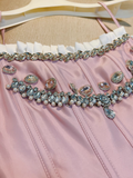 Chic Pink Spaghetti Strap Beading A-line V-neck Party Dresses Homecoming Dresses, HZ1024