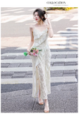 Vintage Fashion Beige Irregular Ruffled Hem Design Elegant A-line Spaghetti Strap Dress HZ1024