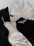 Elegant Ivory Sweetheart Satin Beaded Design Gorgeous Mermaid Floor-length Wedding Dress HZ1024