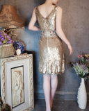 Retro Golden V-neck Sparkling Beaded Sequin Design A-line Short Homecoming Dress HZ1024