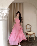 Simple Fashion Rose Pink Backless Loose-fitting Design A-line Spaghetti Strap Dress HZ1024