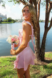 Vintage Pink Chiffon Ruffled Backless Homecoming Dress Party Dress Cocktail Dress HZ1024