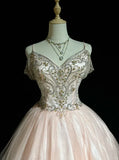 Vintage Pink Beaded Embroidery A-Line Homecoming Dress Spaghetti Strap Party Dress Short Chiffon Cocktail Dress HZ1024
