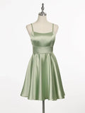Charming Mint Green Spaghetti Straps Satin Design A-line Short Homecoming Dress HZ1024