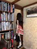 Simple Plaid Ruffled Hem Design A-line Sleeveless Spaghetti Strap Dress HZ1024