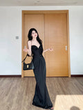 Simple Black Mermaid Design Heart-shaped Collar A-line Sleeveless Spaghetti Strap Dress HZ1024