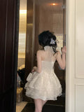 Vintage Ivory Lace A-Line Homecoming Dress Sequin Party Dress Short Halter-neck Cocktail Dress HZ1024