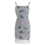 Elegant Sparkling Light Blue Spaghetti Strap Sequin Butterfly Design Sheath Chiffon Party Dress Homecoming Dress HZ1024
