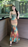 New Fashion Elegant Colorful Design Mermaid Spaghetti Strap Dress HZ1024