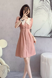 Vintage Simple Pink Plaid Elegant Design Short Sleeves Women Dress HZ1024