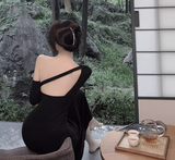 Vintage Elegant Asymmetric Design A-Line Split Long-sleeved Dress HZ1024
