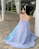 Simple Multi-color Splicing Design A-Line Casual V-neck Spaghetti Strap Dress HZ1024