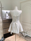Simple Wave Point Design A-line Casual Square Collar Sleeveless Spaghetti Strap Dress HZ1024