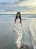 Fashion Irregular Ruffled Dress Hem Design A-line Sleeveless Spaghetti Strap Dress HZ1024