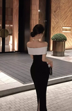 Vintage Black & White Combination Design A-line Off-the-shoulder Women Dress HZ1024