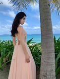 Simple Fashion Handmade Flower Splicing Design A-line V-neck Halter Dress HZ1024