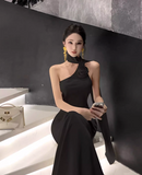 Simple Fashion 3D Flower Mermaid Design Prom Dress Elegant A-line Halter Dress HZ1024