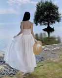 Simple Fashion White Sleeveless See-through Design Elegant A-line Vest Dress HZ1024