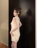 Fashion Beige Bow Lace Design A-line Sleeveless Strapless Homecoming Dress HZ1024