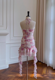 Sweet Floral Ruffled Hem Design A-line Halter Party Dresses Homecoming Dresses, HZ1024
