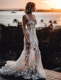 Elegant White Applique Straps Mermaid Long Wedding Dress HZ1024