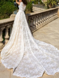 Elegant Ivory Lace Sweetheart Mermaid Straps Trailing Long Wedding Dress HZ1024