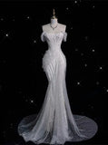 Elegant Sparkling Sequin Mermaid Design Off-the-shoulder Princess Wedding Dress HZ1024