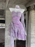 Retro Light Purple A-line Spaghetti Strap Short Lilac Homecoming Dress 17th Birthday Dress HZ1024