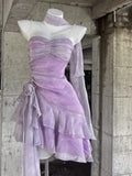 Retro Light Purple A-line Spaghetti Strap Short Lilac Homecoming Dress 17th Birthday Dress HZ1024