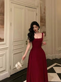Retro Burgundy Maxi Length Design Elegant A-Line Evening Dress Prom Dress HZ1024