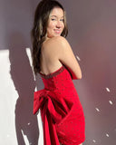 Fashion Red Beaded Bowknot Design Tight Short Strapless Homecoming Dress HZ1024