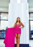 Vintage Fuchsia Sweetheart Bodycon Sash Tail Design Elegant Beaded Strapless Homecoming Dress HZ1024