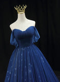 Navy Blue Tulle Sweetheart Long Formal Dress, A-line Navy Blue Evening Dress Prom Dress HZ1024