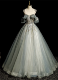Green Ball Gown Round Neckline with Lace Sweet 16 Dress, Green Tulle Formal Dress HZ1024