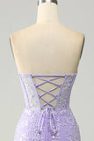 Light Purple Mermaid Sweetheart Corset Appliques Prom Dress With Side Slit HZ1024