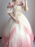 Sweetheart White Pink 3D Flower Strapless A-Line Tulle 16 Prom Dresses HZ1024